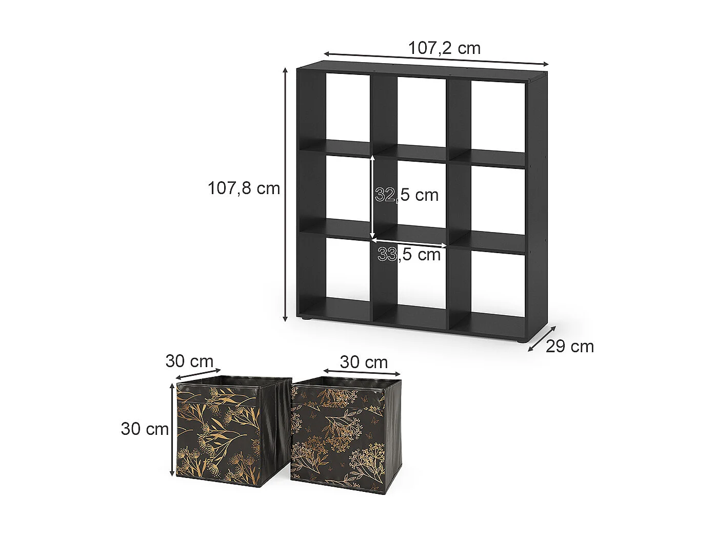 Meuble de rangement cube noir 104x29x108 nove