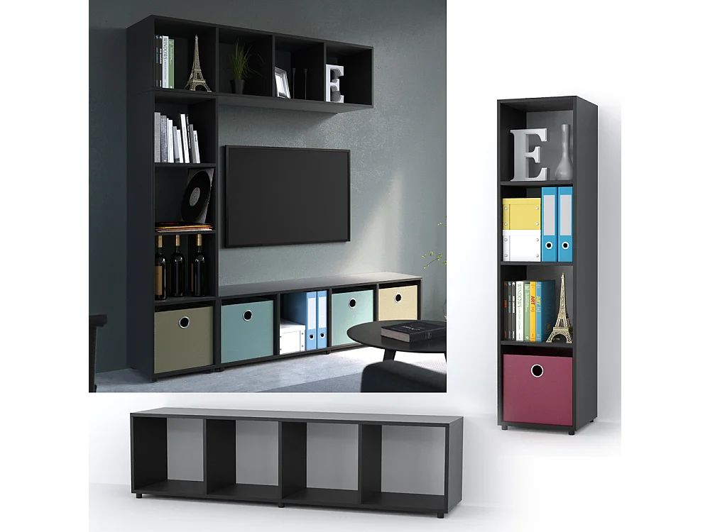 Meuble de rangement cube noir 142.5x33x36.2 ludus