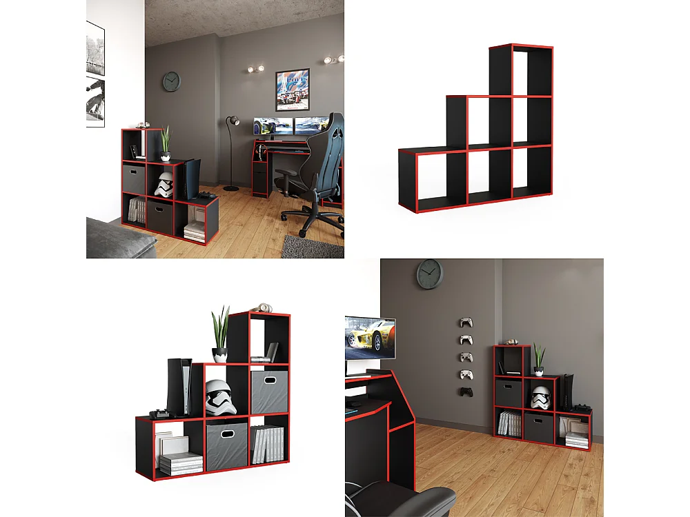 Étagère noir/rouge 107.2x29x107.8