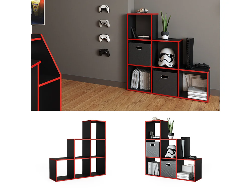 Étagère noir/rouge 107.2x29x107.8