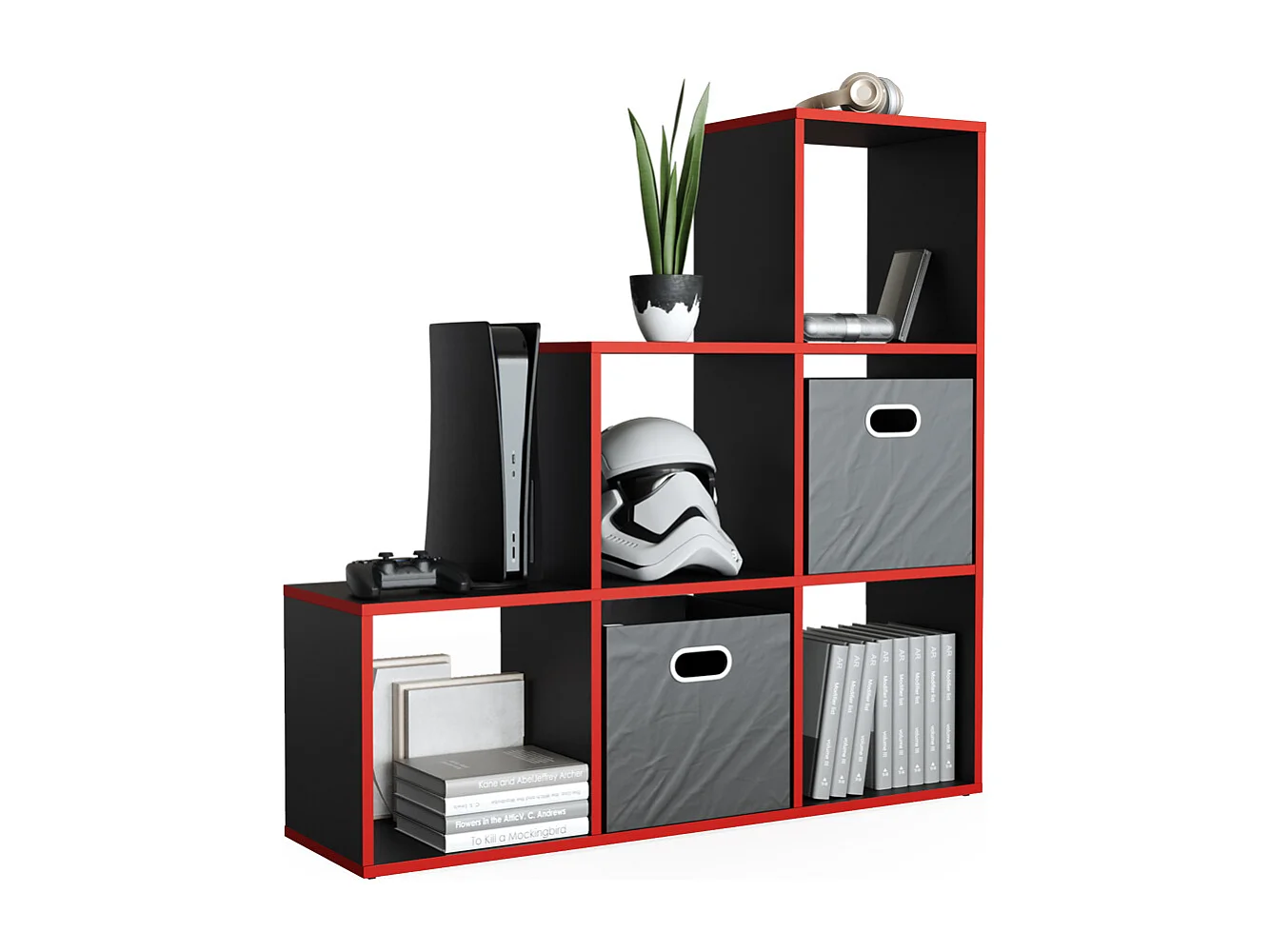 Étagère noir/rouge 107.2x29x107.8