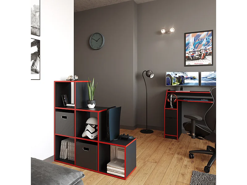 Étagère noir/rouge 107.2x29x107.8