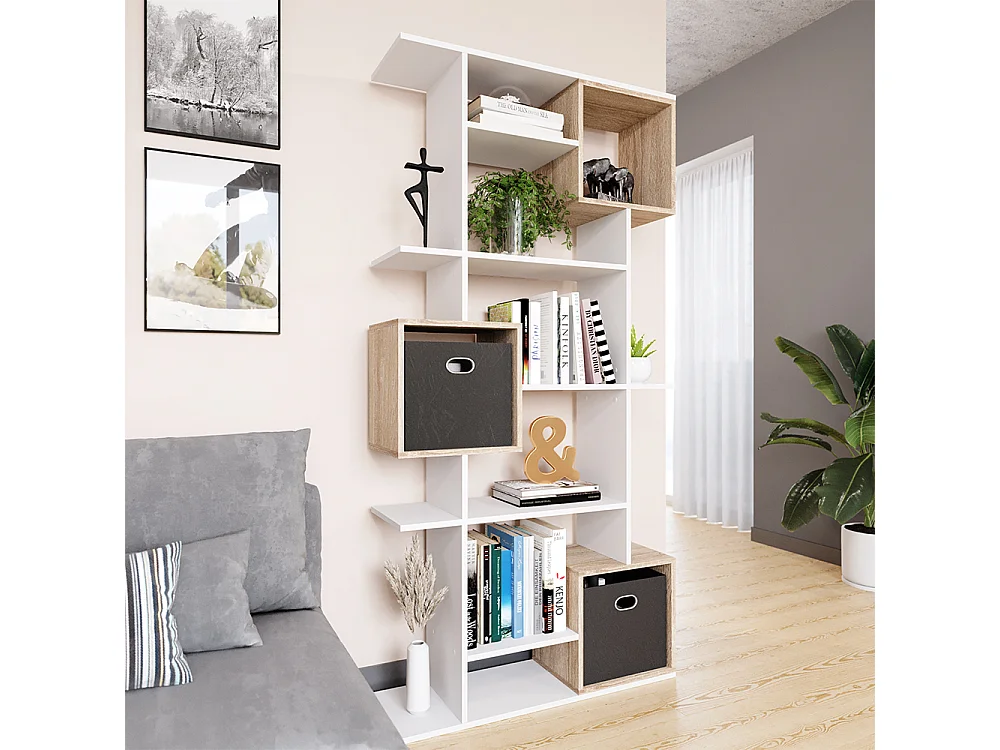 Meuble de rangement cube blanc/sonoma 92x29x187.7 cube