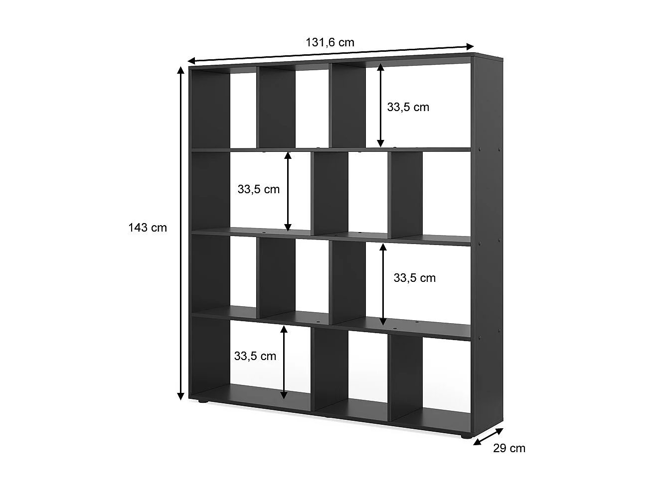 Meuble de rangement cube noir 131.6x29x143 pilar