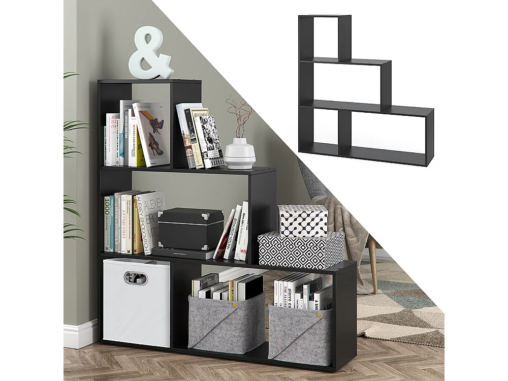 Treppenregal schwarz 116.8x29x123.2