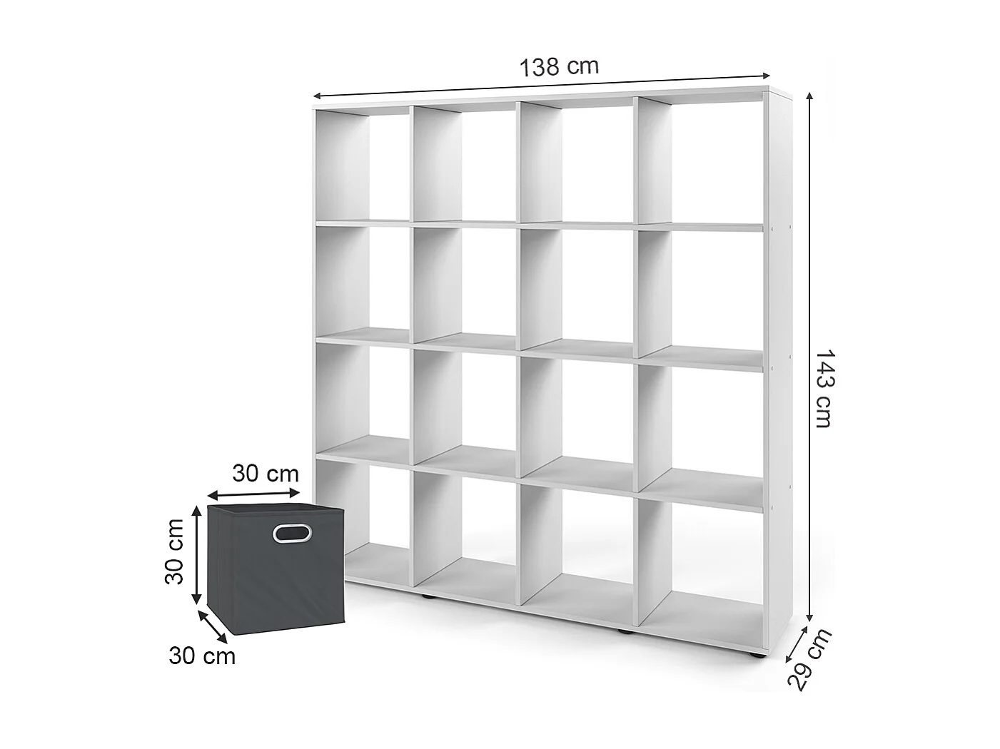 Meuble de rangement cube blanc 138.5x29x142.5 karree