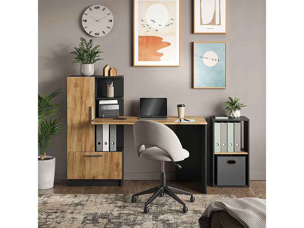 Étagère à livres anthracite/chêne doré 40x30x74 tomy