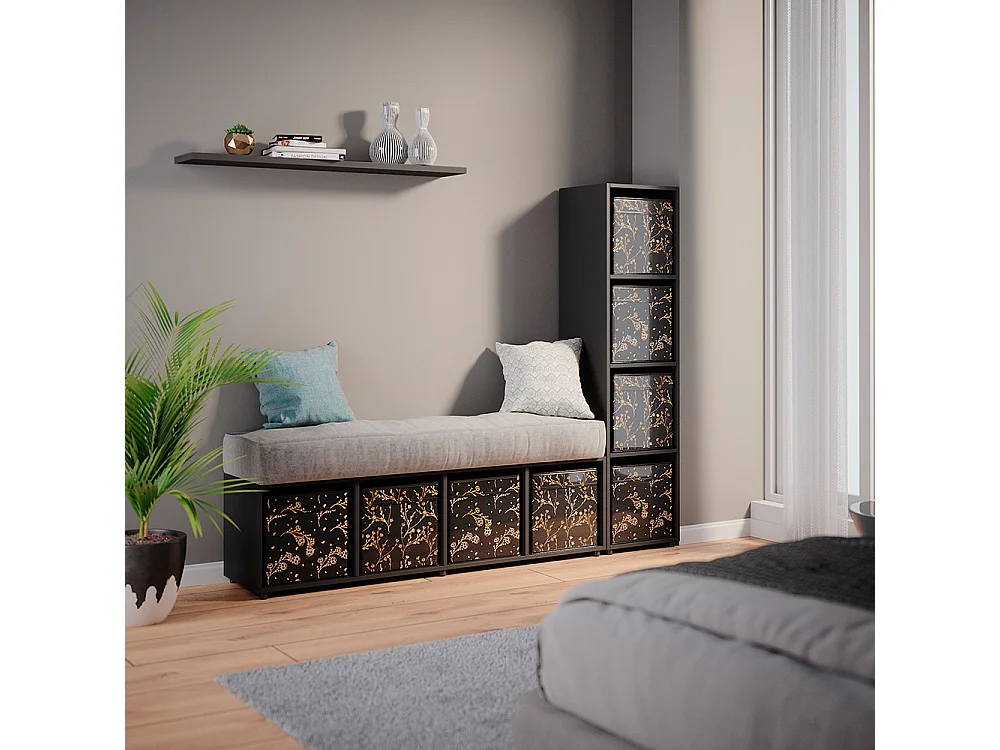 Meuble de rangement noir 142.5x33x36.2 ludus