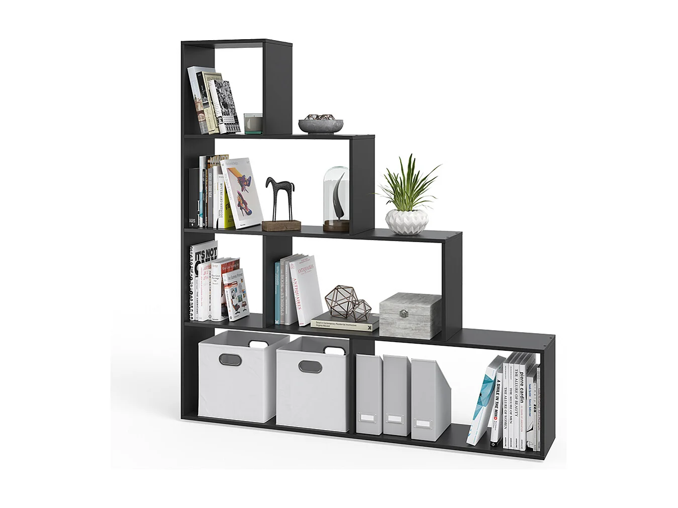 Treppenregal schwarz 163x29x155