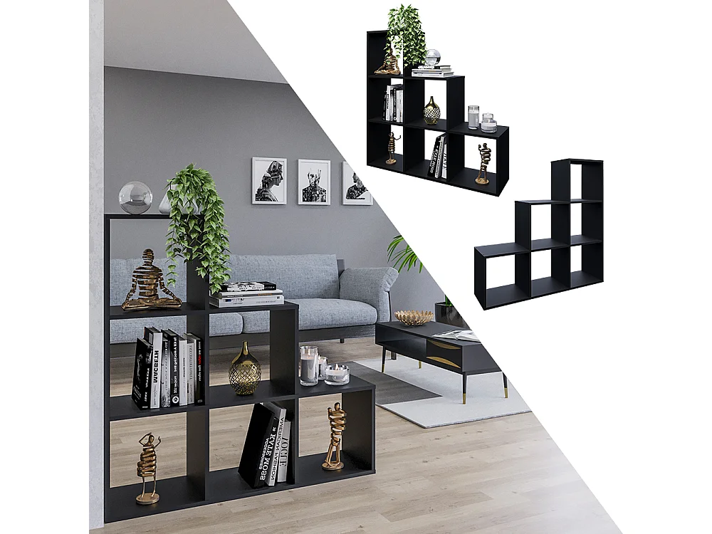 Treppenregal schwarz 107.2x29x107.8