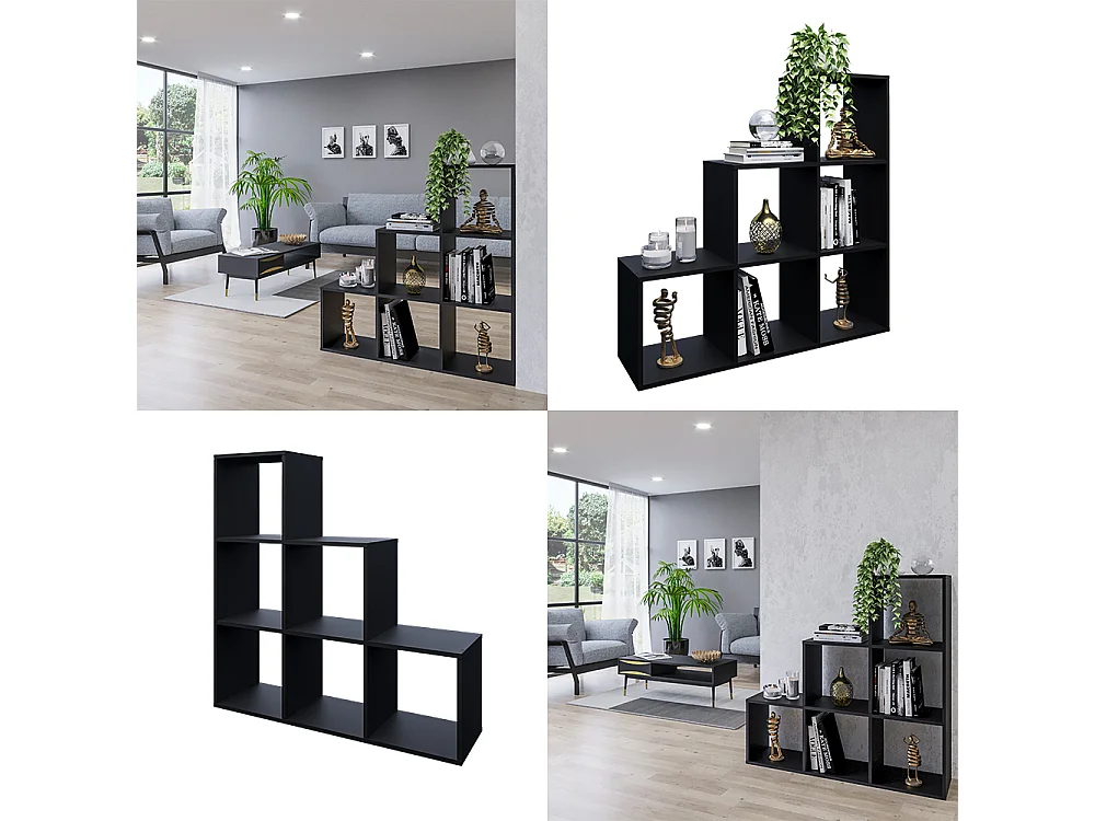 Treppenregal schwarz 107.2x29x107.8