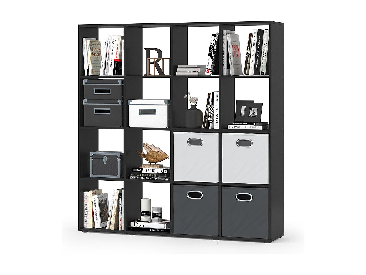 Meuble de rangement cube noir 138.5x29x142.5 karree