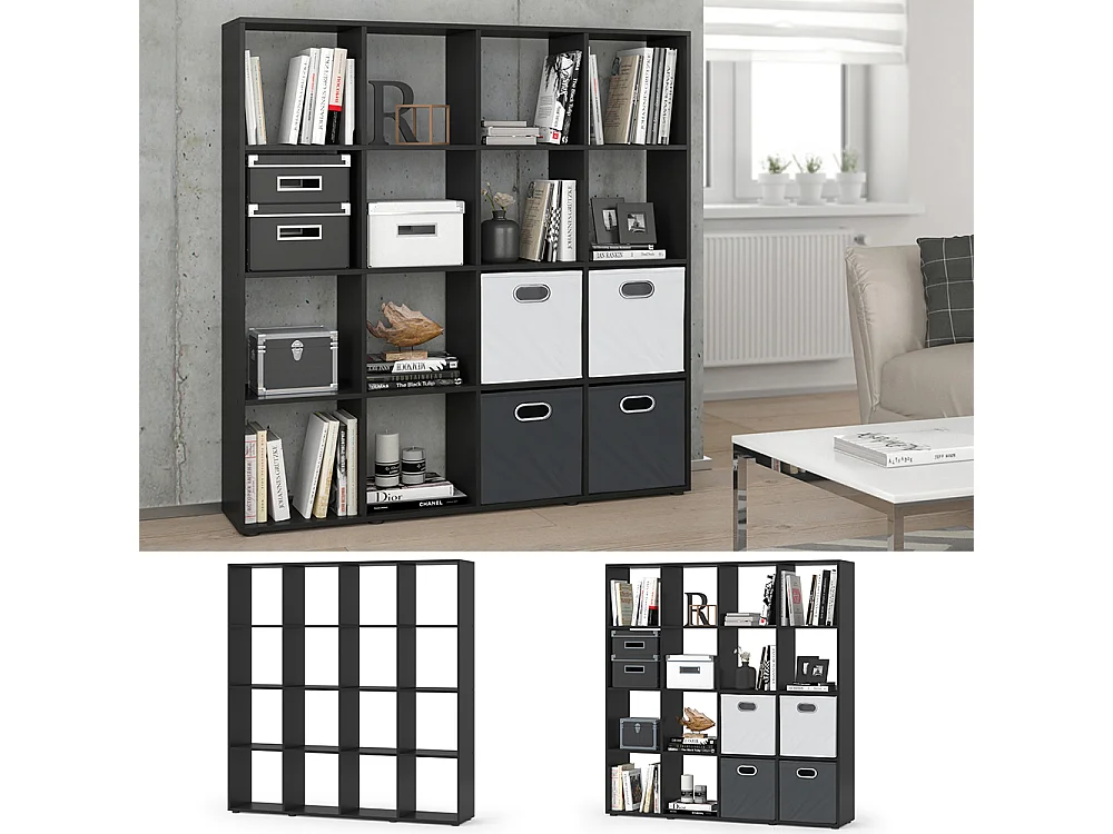 Meuble de rangement cube noir 138.5x29x142.5 karree