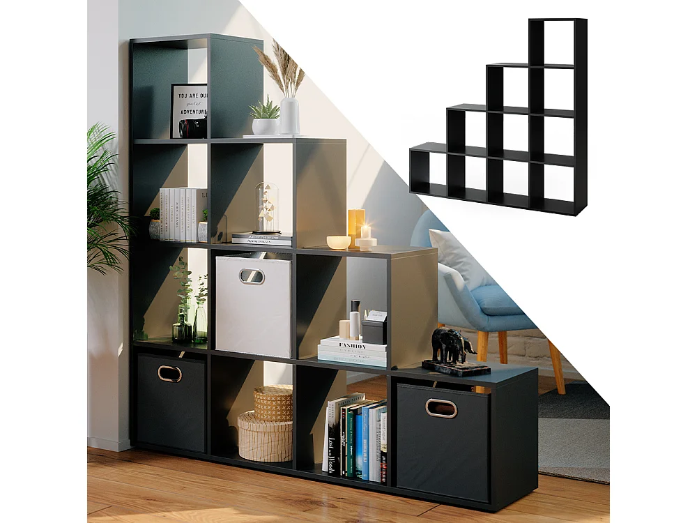 Treppenregal schwarz 142.5x29x140