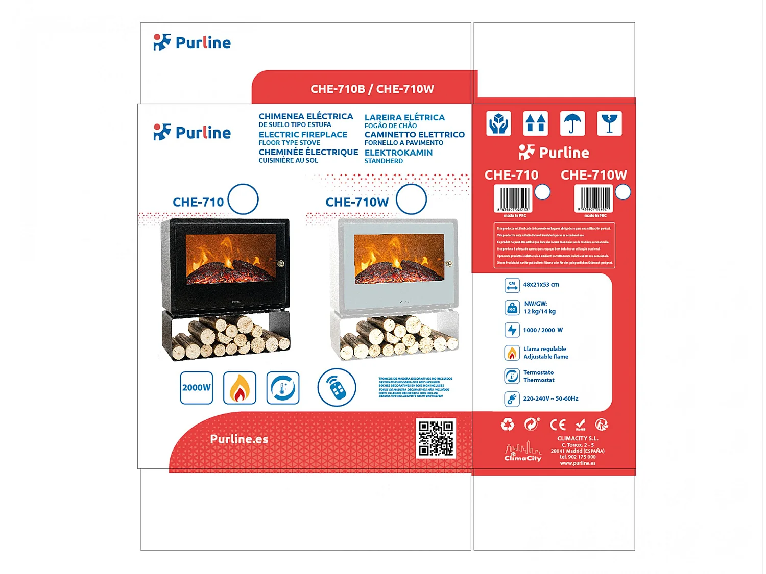 Cheminée électrique au sol avec étagère 2000 W