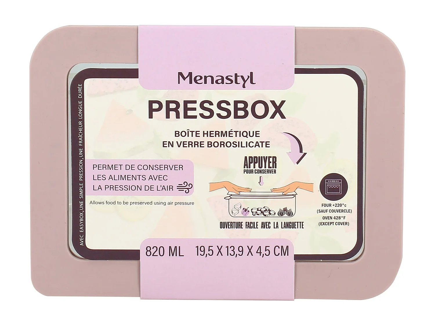 Menastyl - Boite Hermetique Rectang Pressbox 820ml En Verre Borosilicate Lavande