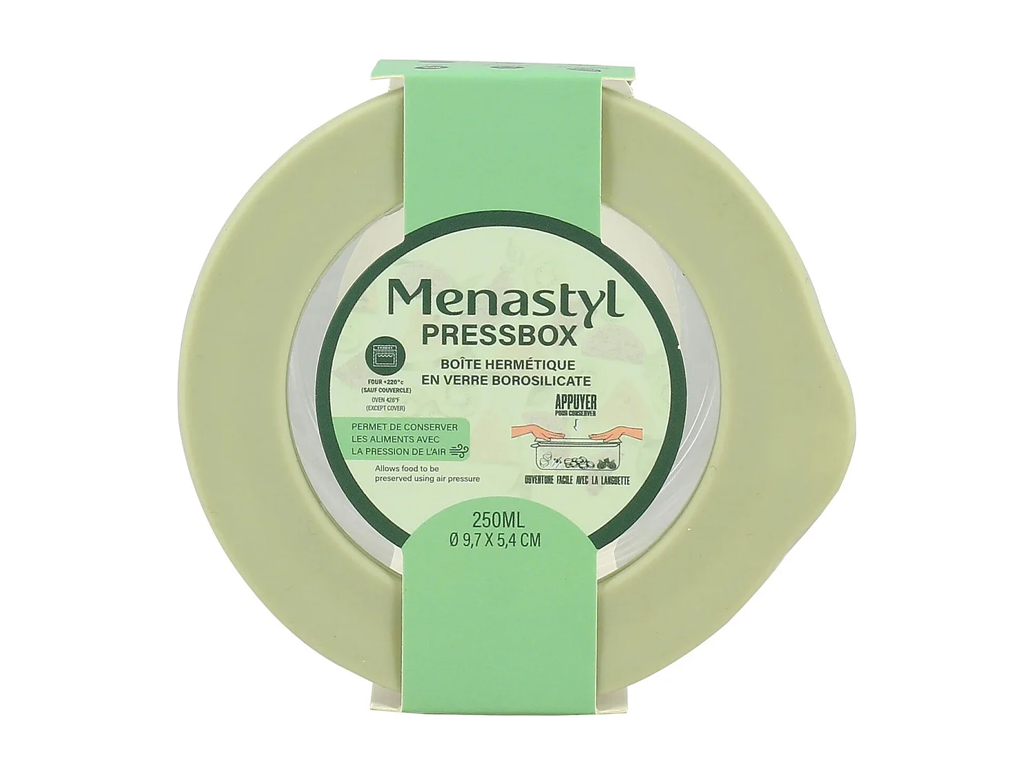 Menastyl - Boite Hermetique Ronde Pressbox 250ml En Verre Borosilicate Celadon
