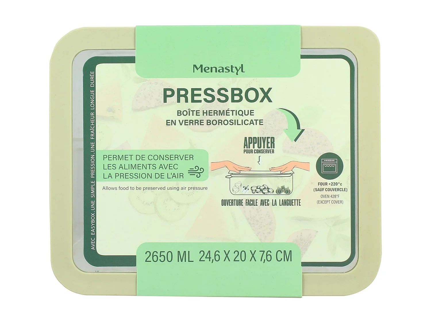 Menastyl - Boite Hermetique Rectang Pressbox 2650ml En Verre Borosilicate Celadon