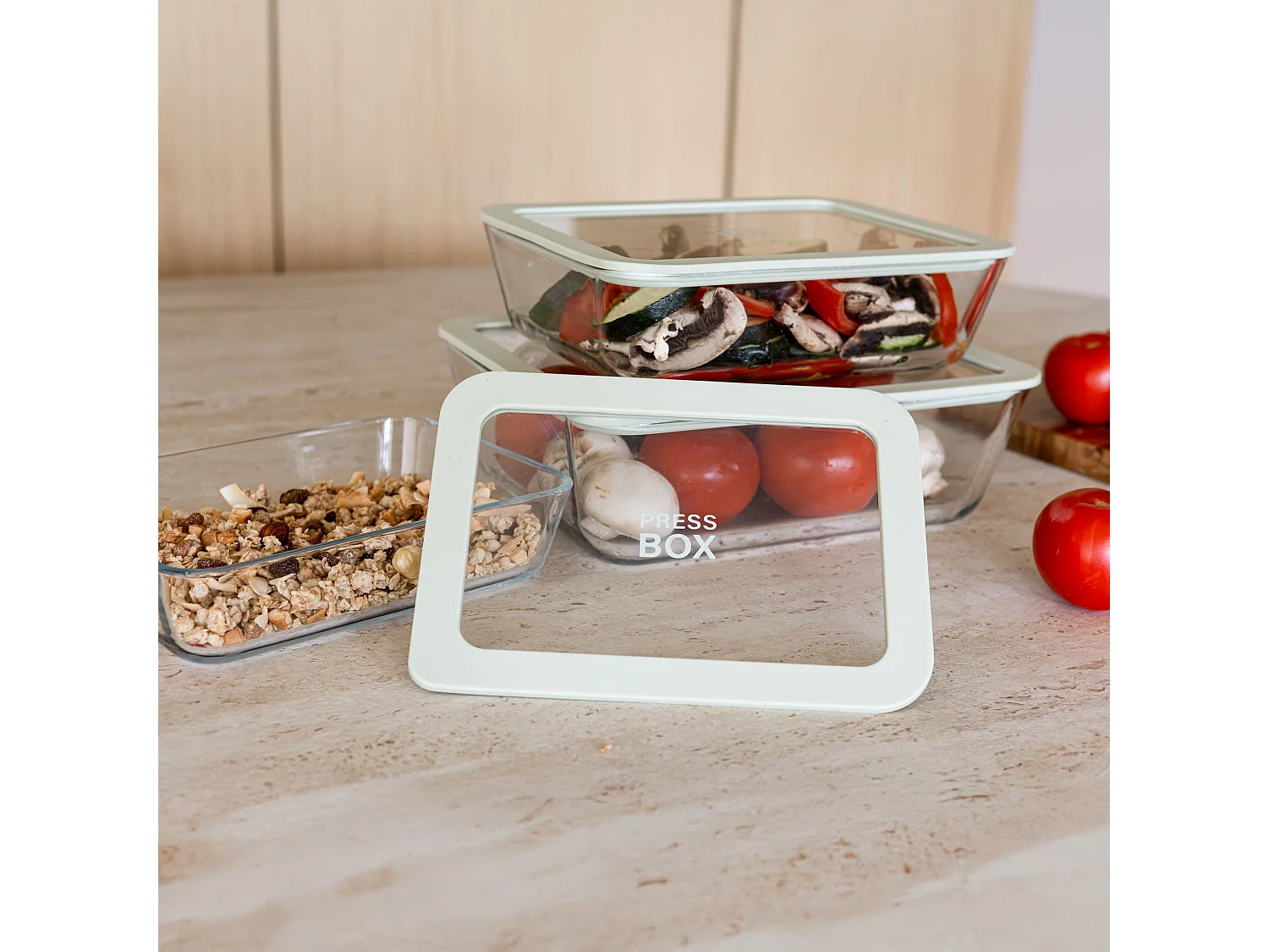 Menastyl - Boite Hermetique Rectang Pressbox 2650ml En Verre Borosilicate Celadon