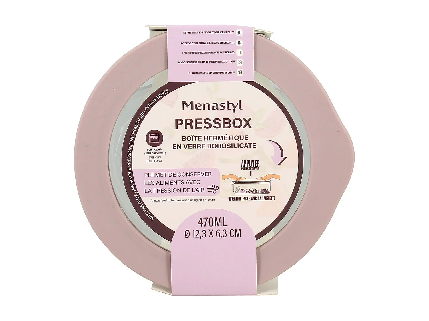 Menastyl - Boite Hermetique Ronde Pressbox 470ml En Verre Borosilicate Lavande