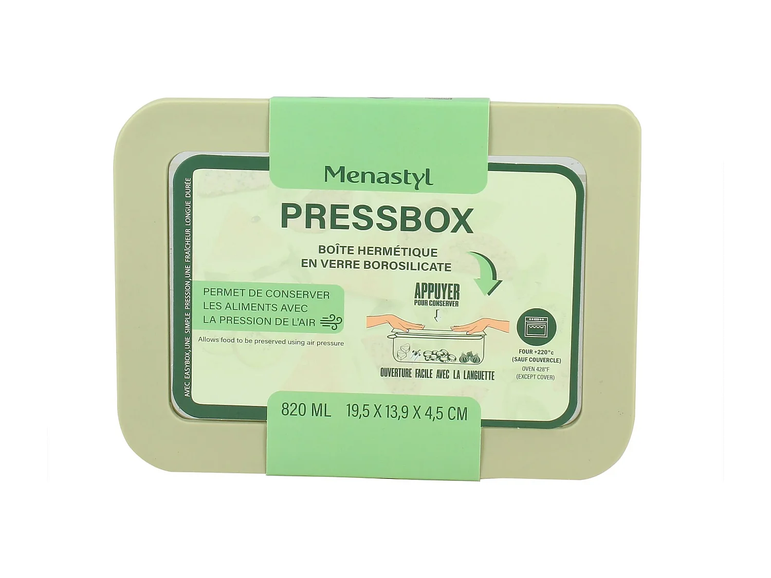 Menastyl - Boite Hermetique Rectang Pressbox 820ml En Verre Borosilicate Celadon