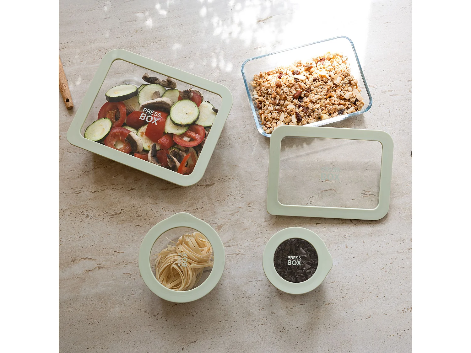 Menastyl - Boite Hermetique Rectang Pressbox 820ml En Verre Borosilicate Celadon