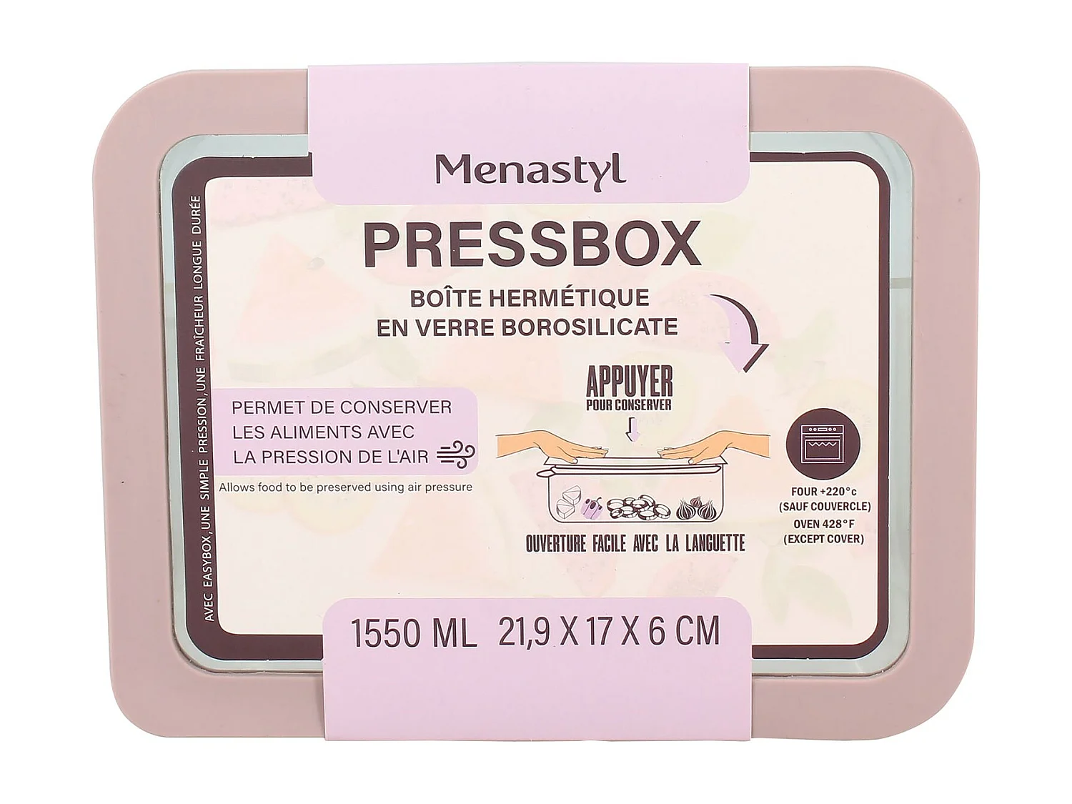 Menastyl - Boite Hermetique Rectang Pressbox 1550ml En Verre Borosilicate Lavande