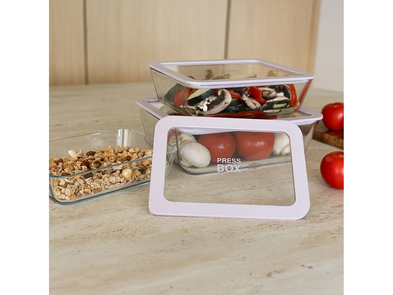 Menastyl - Boite Hermetique Rectang Pressbox 1550ml En Verre Borosilicate Lavande