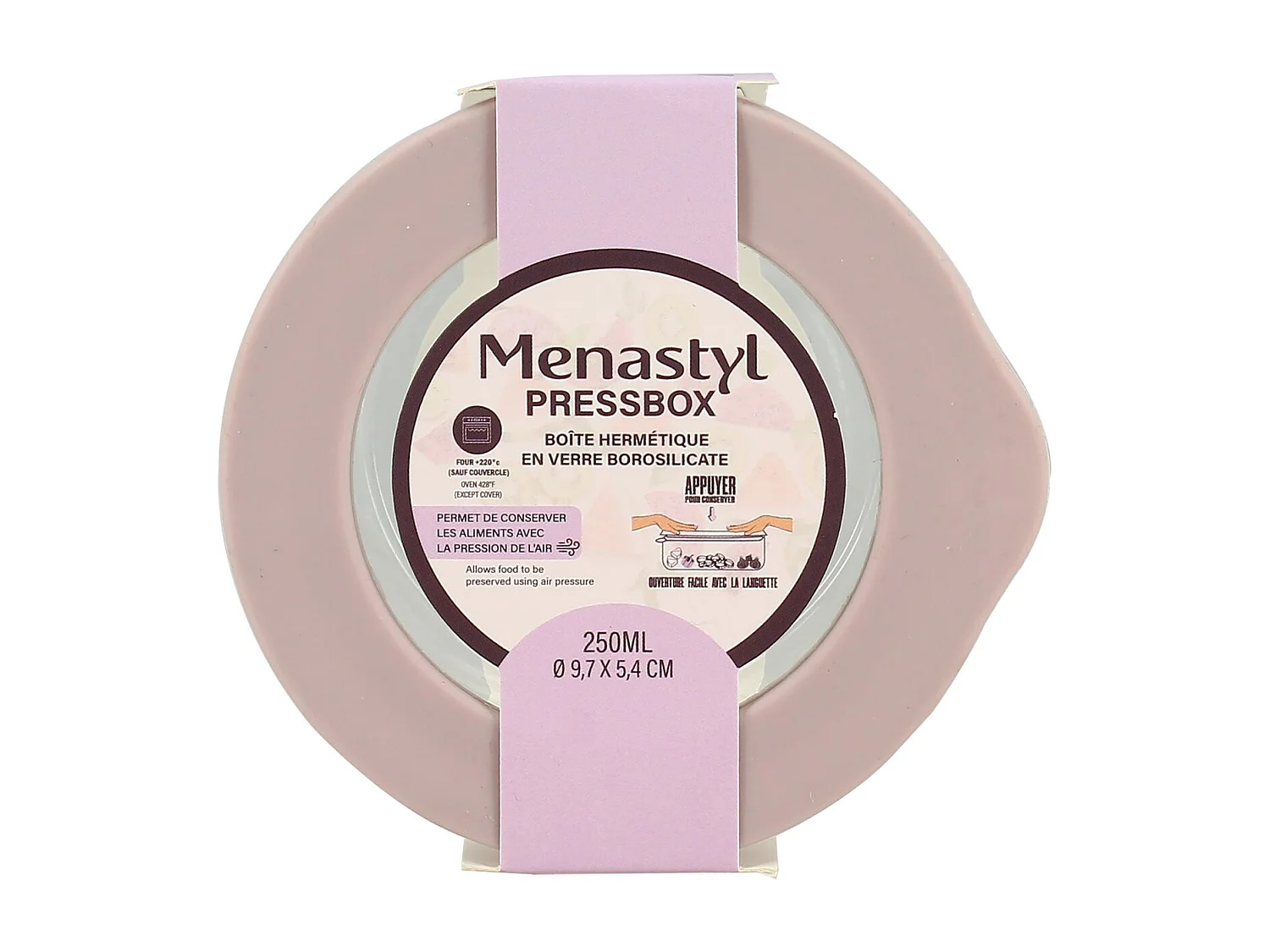 Menastyl - Boite Hermetique Ronde Pressbox 250ml En Verre Borosilicate Lavande