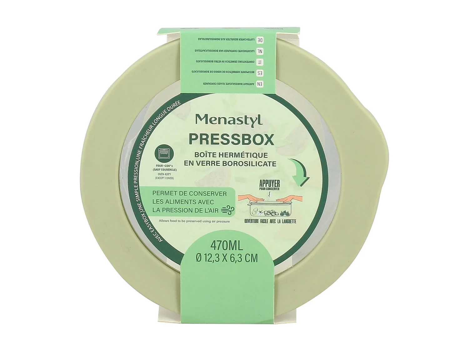 Menastyl - Boite Hermetique Ronde Pressbox 470ml En Verre Borosilicate Celadon