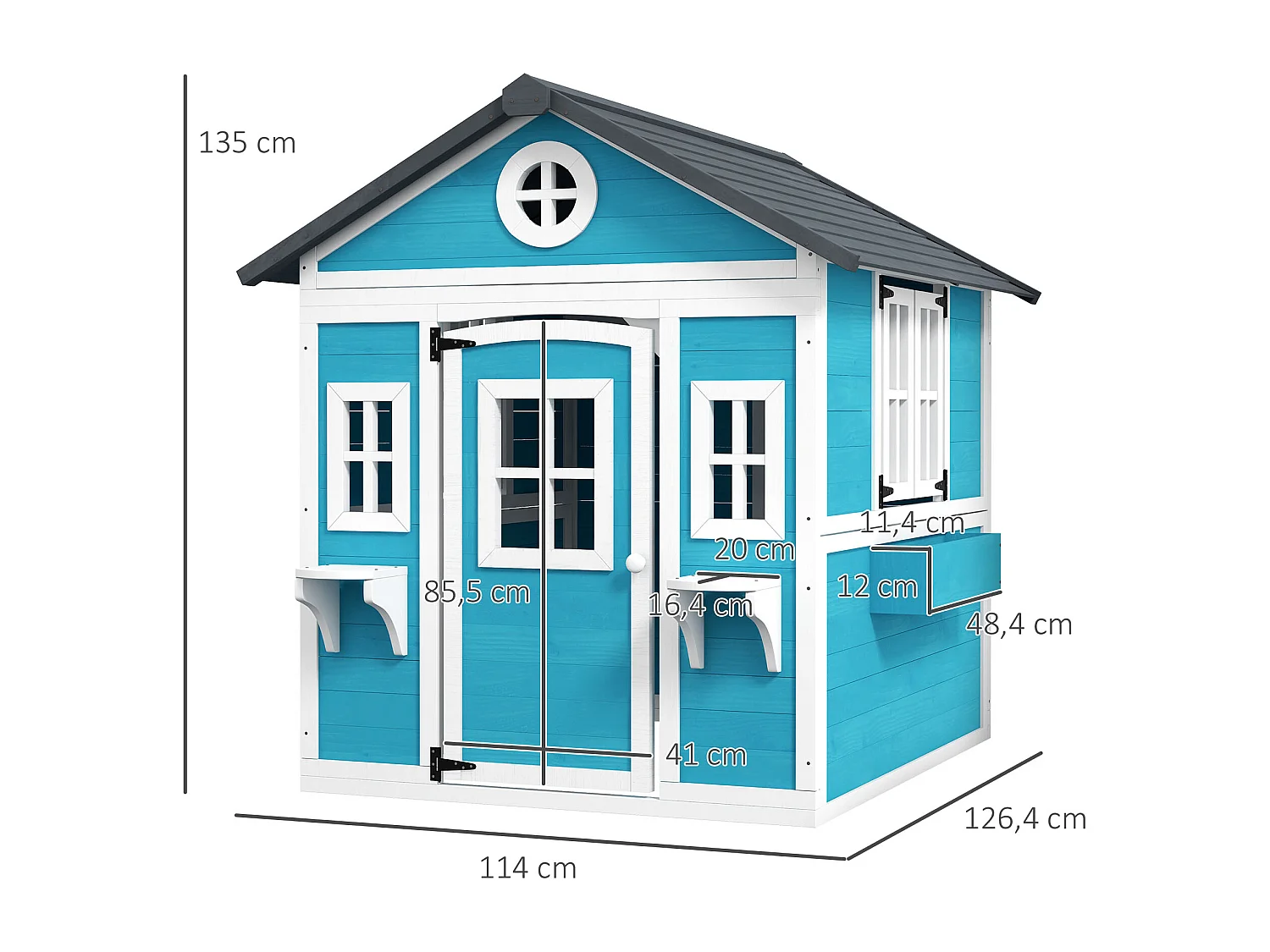 Maison de jeux enfant - jeu plein air maisonnette enfant - dim. 114L x 126,4l x 135H cm - bois bleu blanc noir