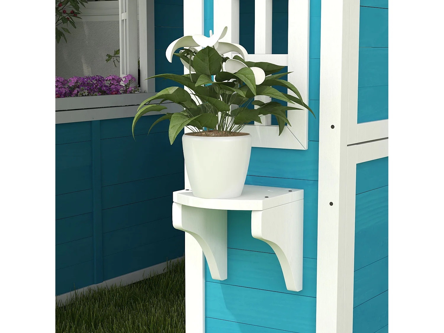 Maison de jeux enfant - jeu plein air maisonnette enfant - dim. 114L x 126,4l x 135H cm - bois bleu blanc noir