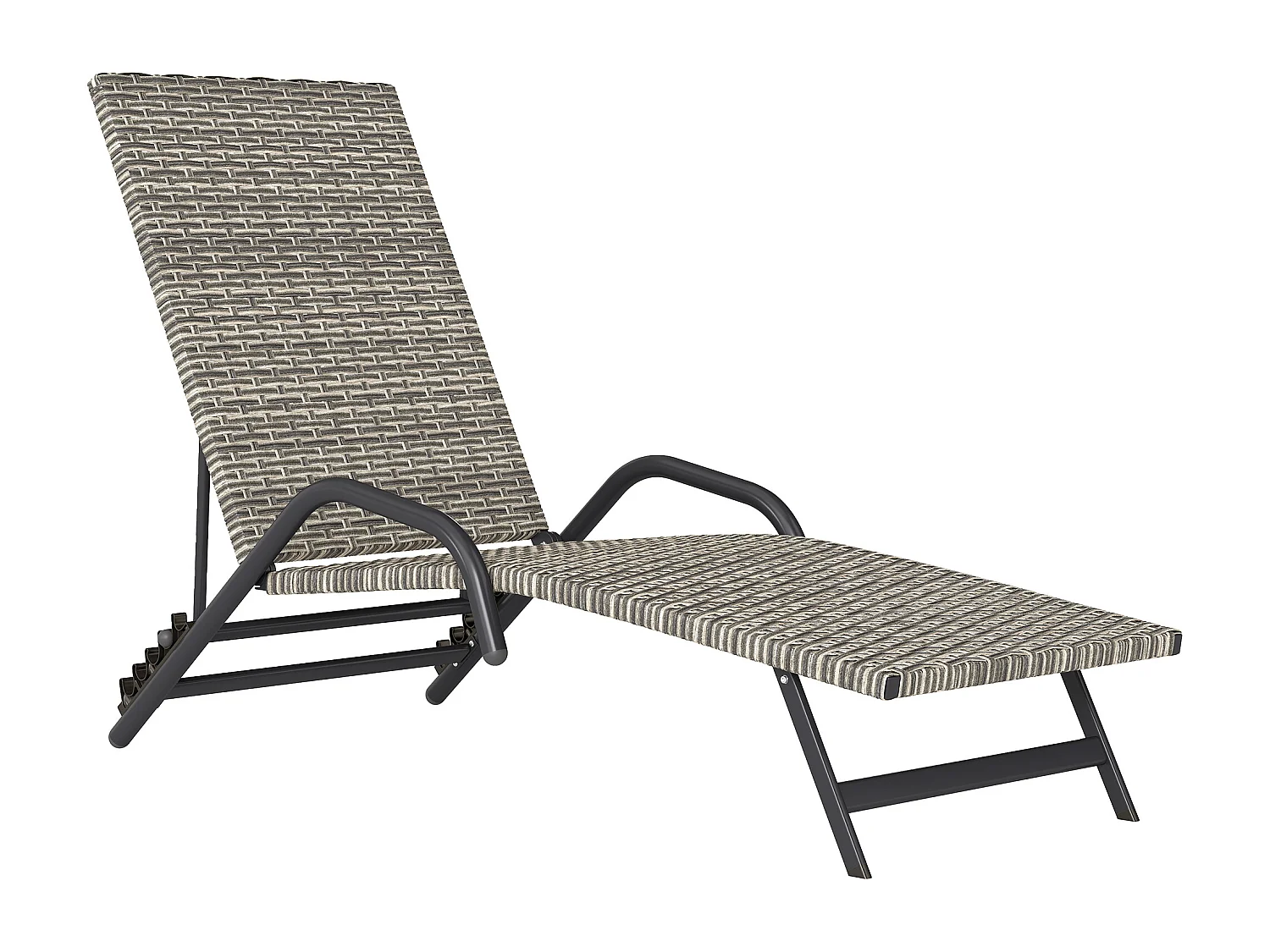 Bain de soleil inclinable réglable en résine tressée beige brun accoudoirs structure noir