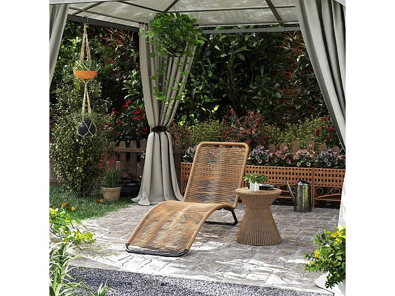 Bain de soleil style colonial - 176 x 58 x 82 cm - acier noir résine filaire beige