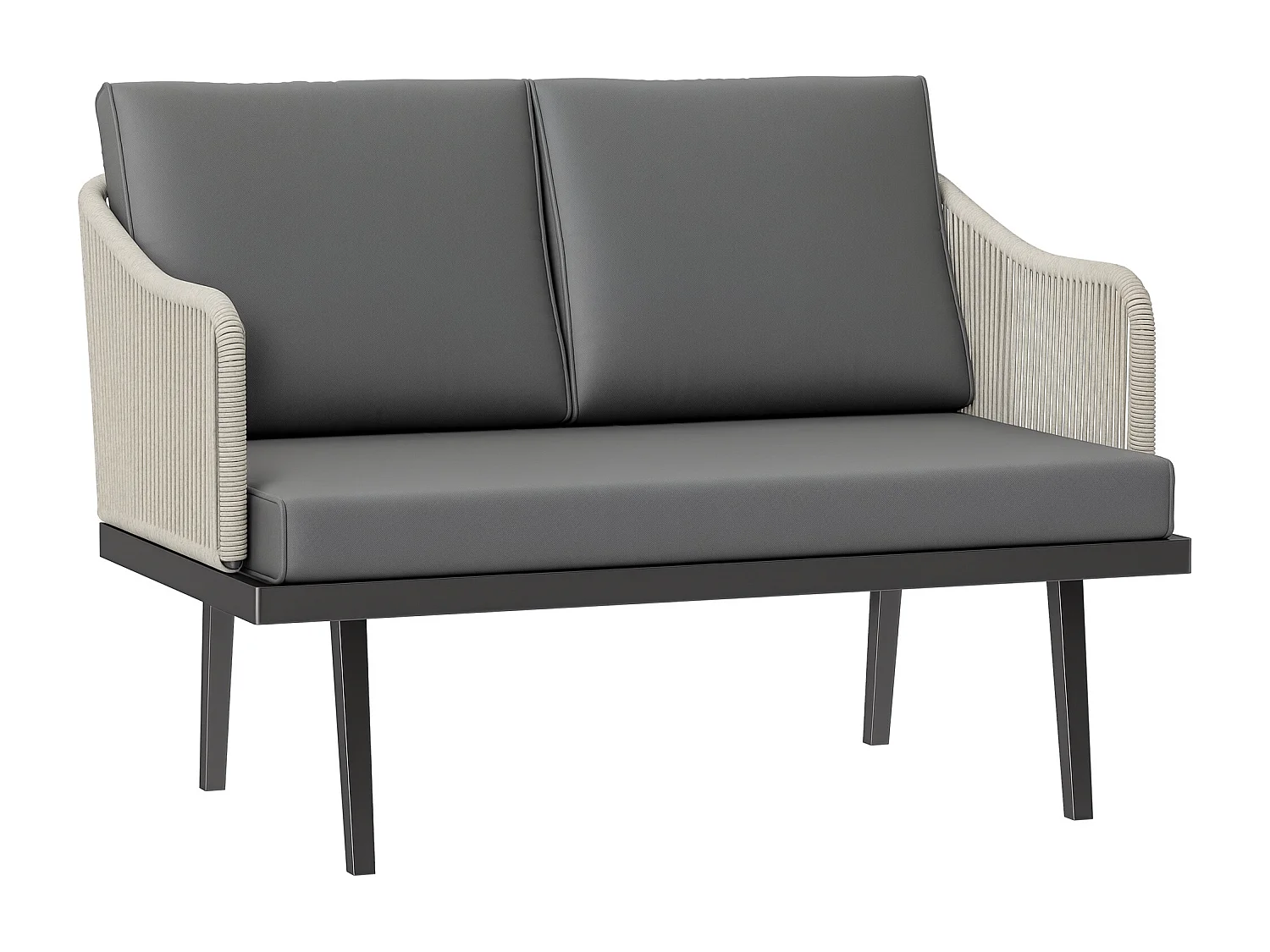 Canapé de jardin 2 places design contemporain - 3 coussins - acier gris résine filaire naturel