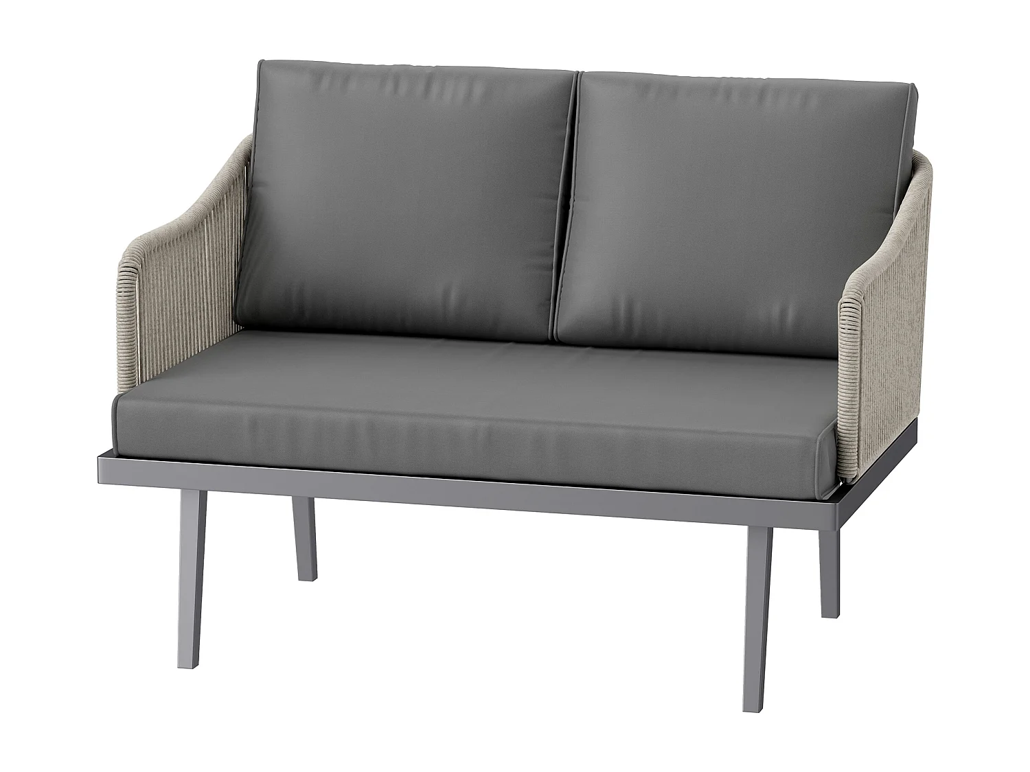 Canapé de jardin 2 places design contemporain - 3 coussins - acier gris résine filaire naturel