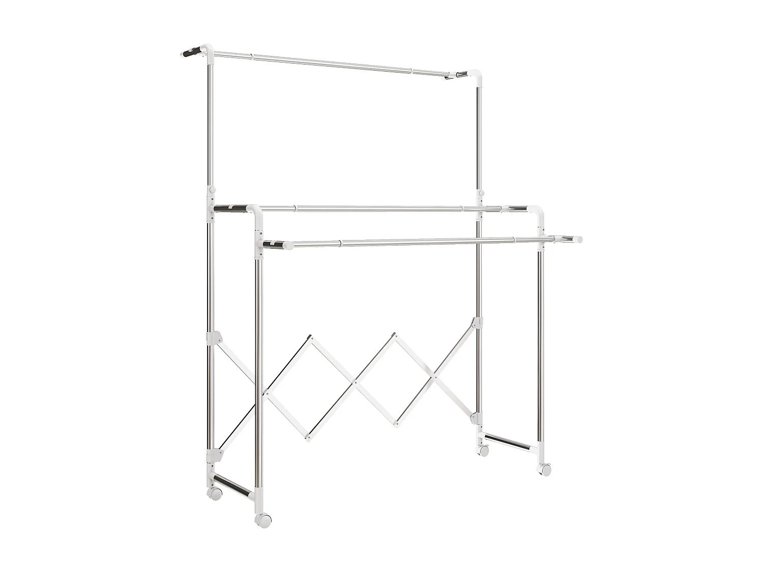 Séchoir à linge pliable réglable étendoir 3 barres 4 roulettes dim. L.104-150 x P.103 x H.145-197 cm acier inox