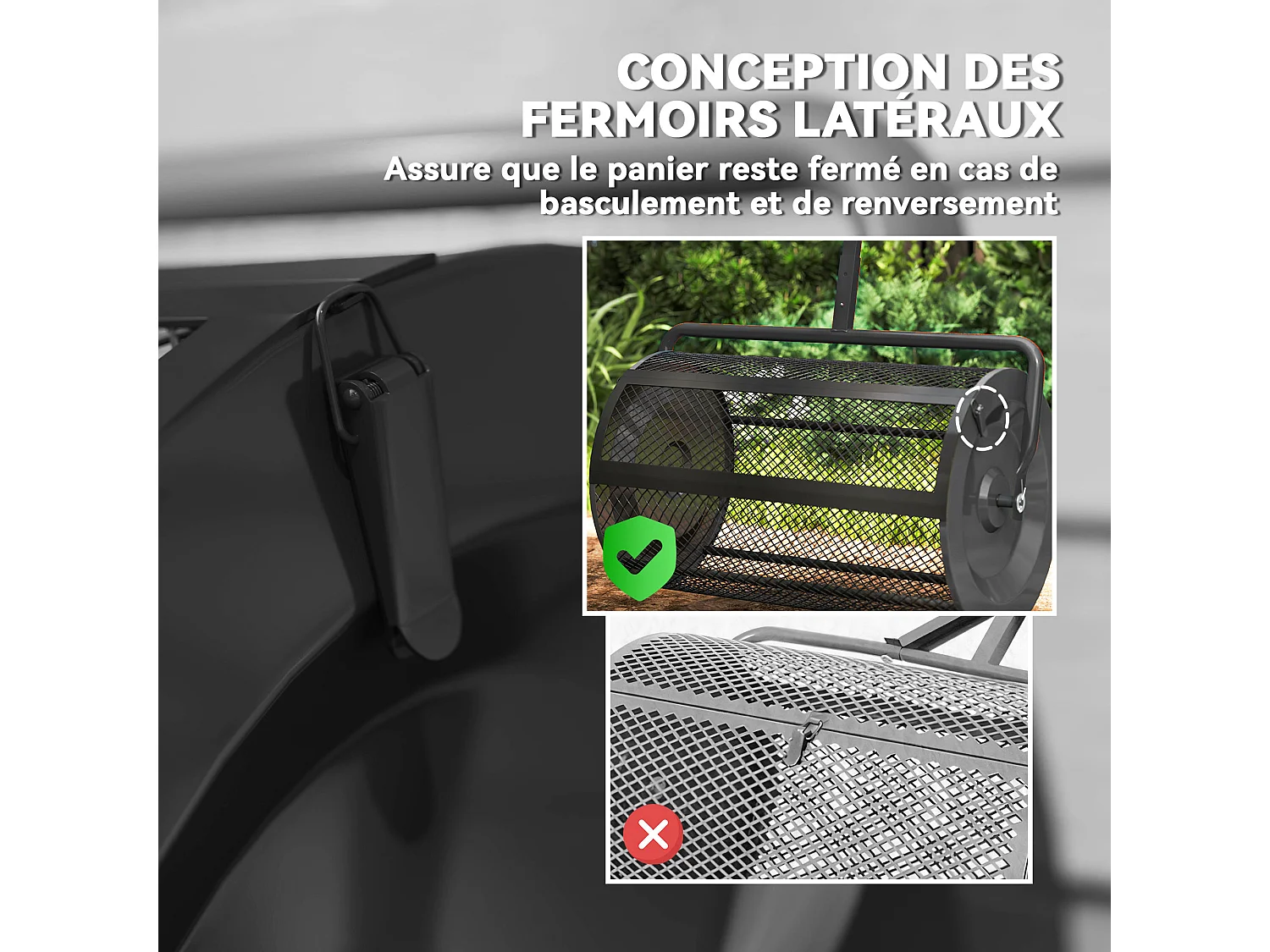Épandeur de compost 75L - rouleau épandeur - poignée telescopique réglable - métal noir