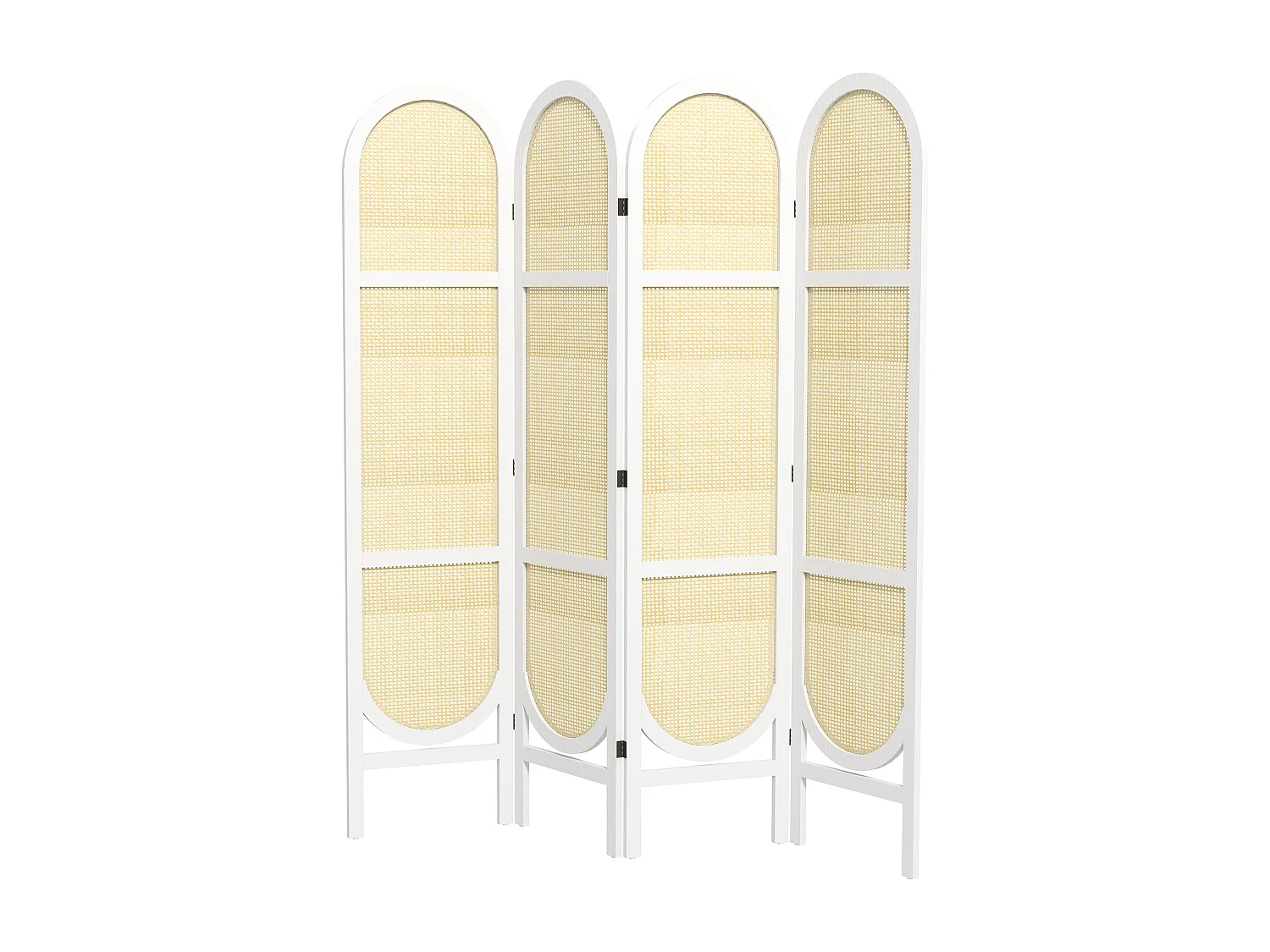 Paravent interieur pliable 4 panneaux 160 x 170 cm séparateur de pièce résine tressée effet rotin bois blanc