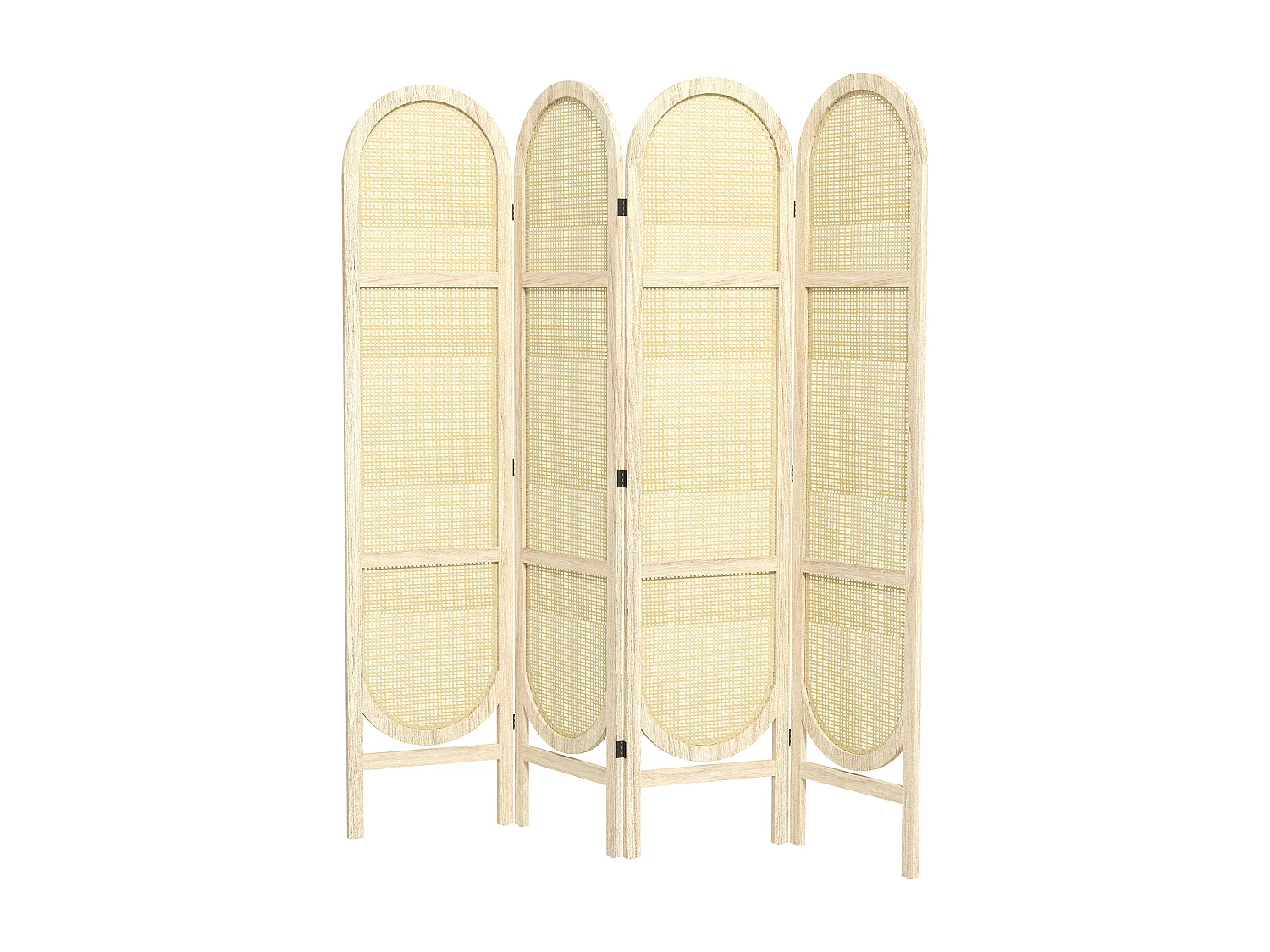 Paravent interieur pliable 4 panneaux 160 x 170 cm séparateur de pièce résine tressée effet rotin bois naturel