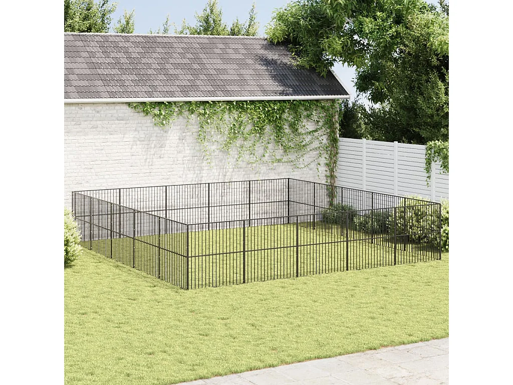 Parc pour chien 20 panneaux noir acier galvanisé