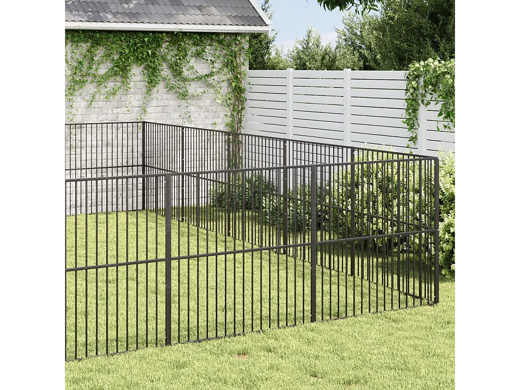 Parc pour chien 20 panneaux noir acier galvanisé