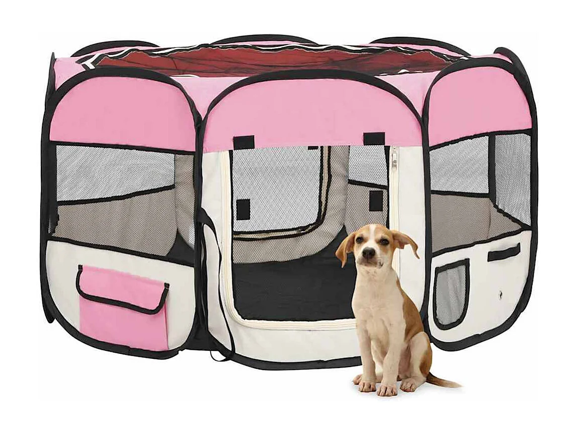 Parc pliable pour chien avec sac de transport Rose 110x110x58cm