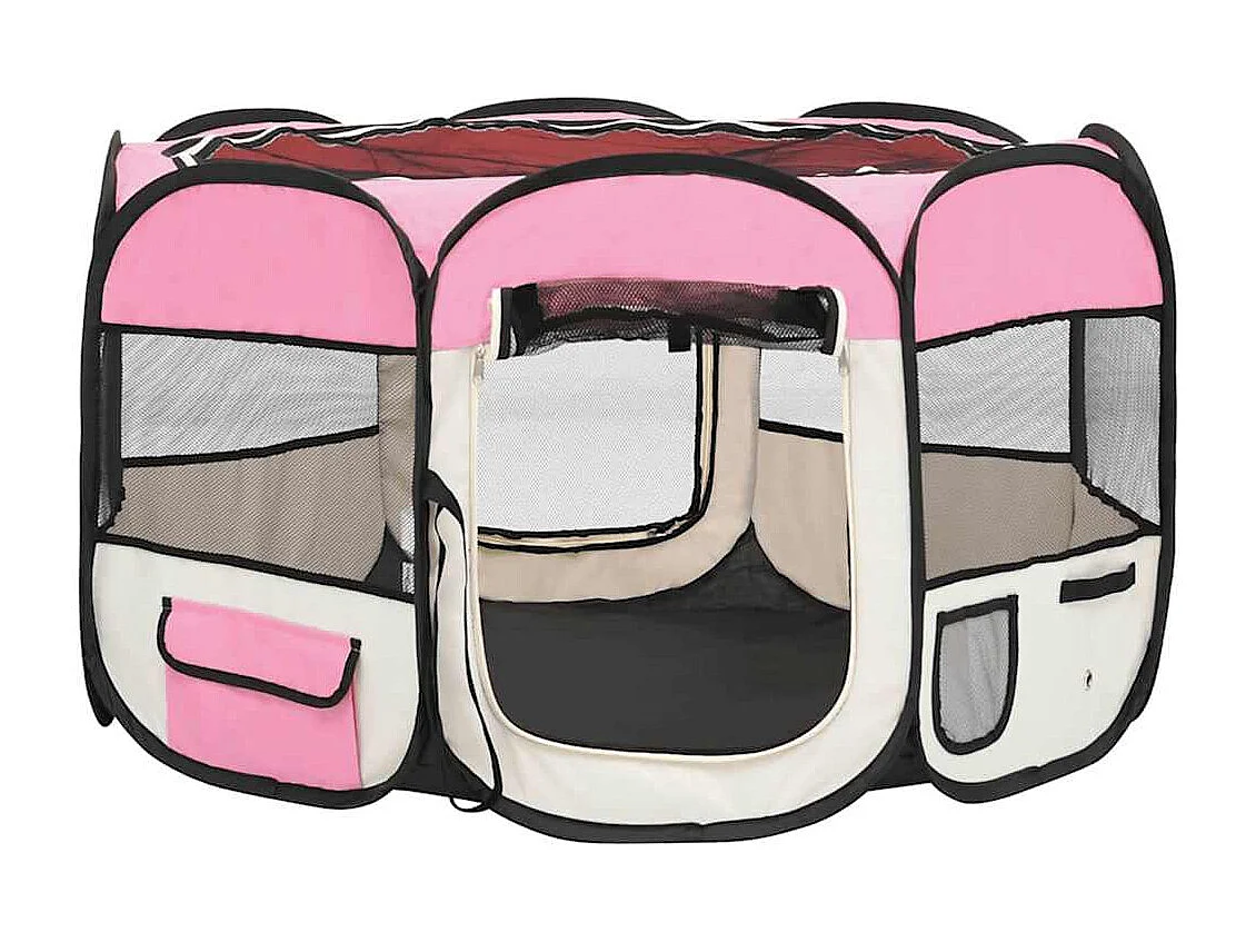 Parc pliable pour chien avec sac de transport Rose 110x110x58cm