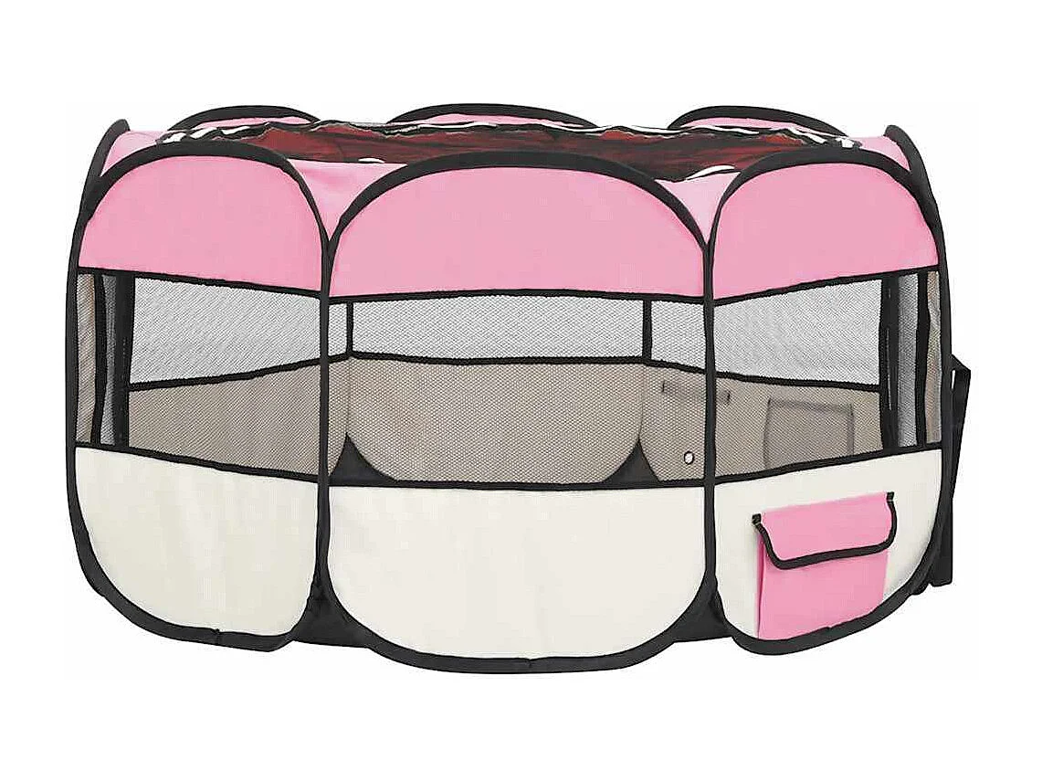 Parc pliable pour chien avec sac de transport Rose 110x110x58cm