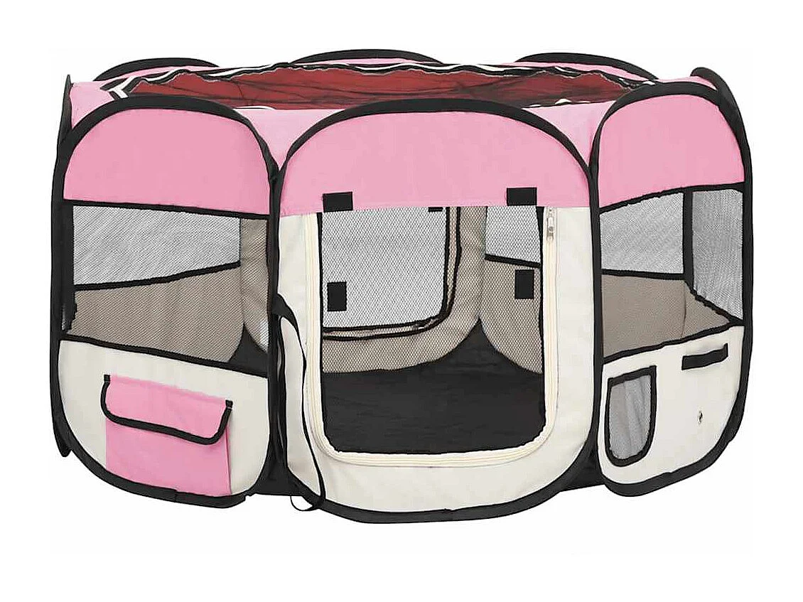 Parc pliable pour chien avec sac de transport Rose 110x110x58cm