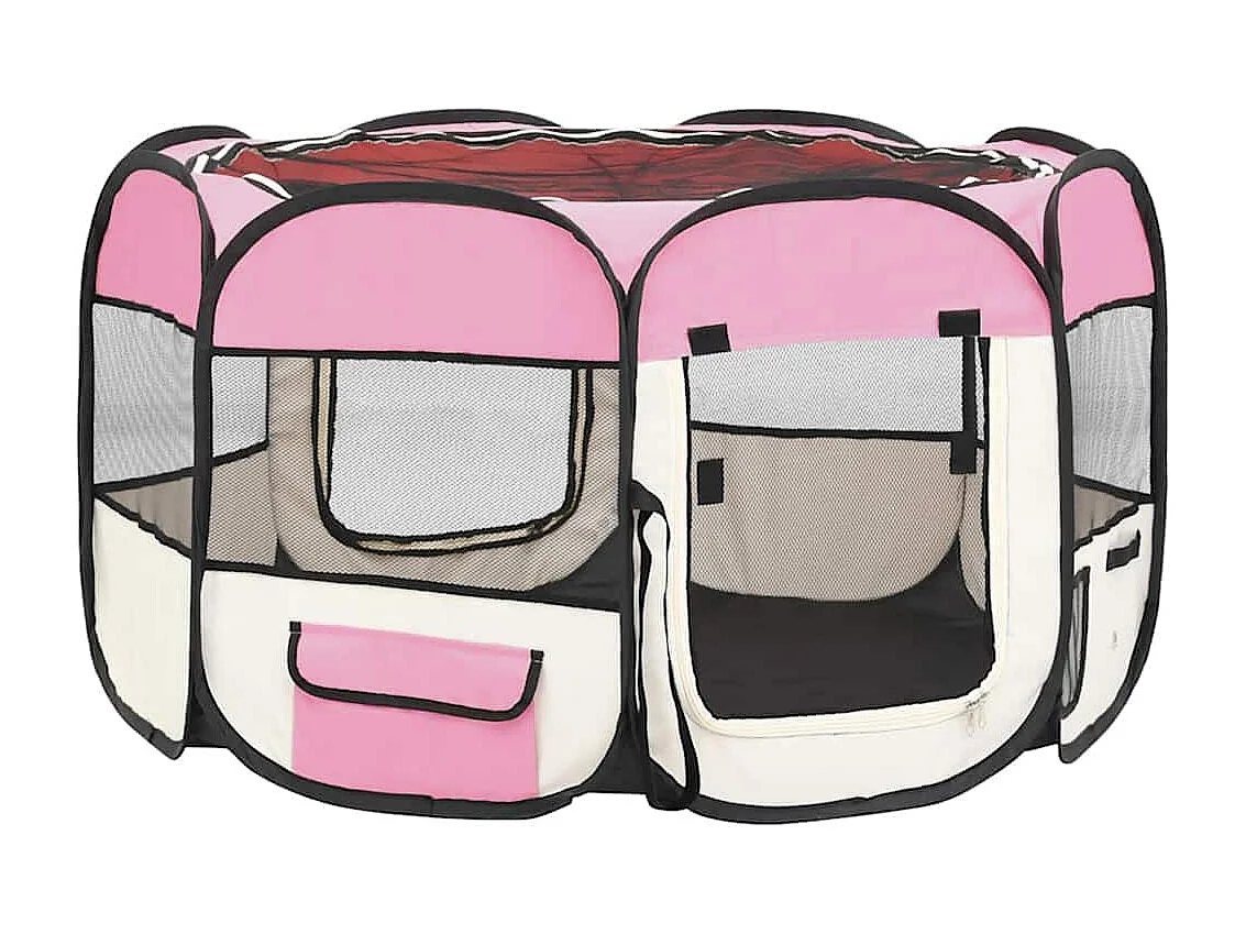 Parc pliable pour chien avec sac de transport Rose 110x110x58cm