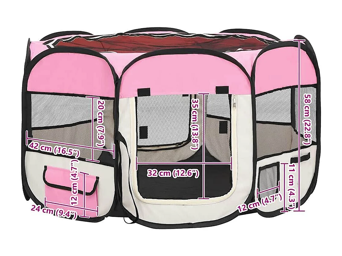 Parc pliable pour chien avec sac de transport Rose 110x110x58cm