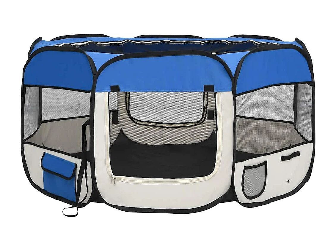 Parc pliable pour chien avec sac de transport Bleu 125x125x61cm