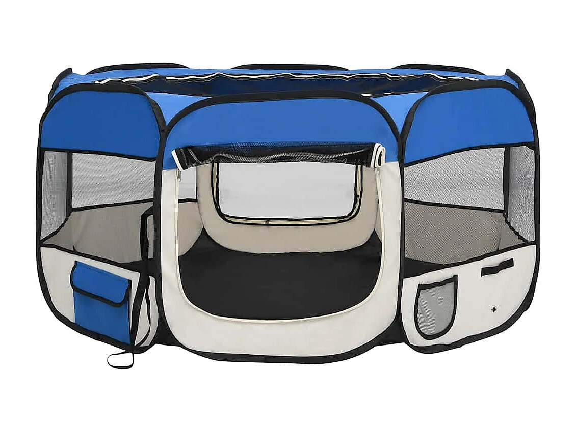 Parc pliable pour chien avec sac de transport Bleu 125x125x61cm